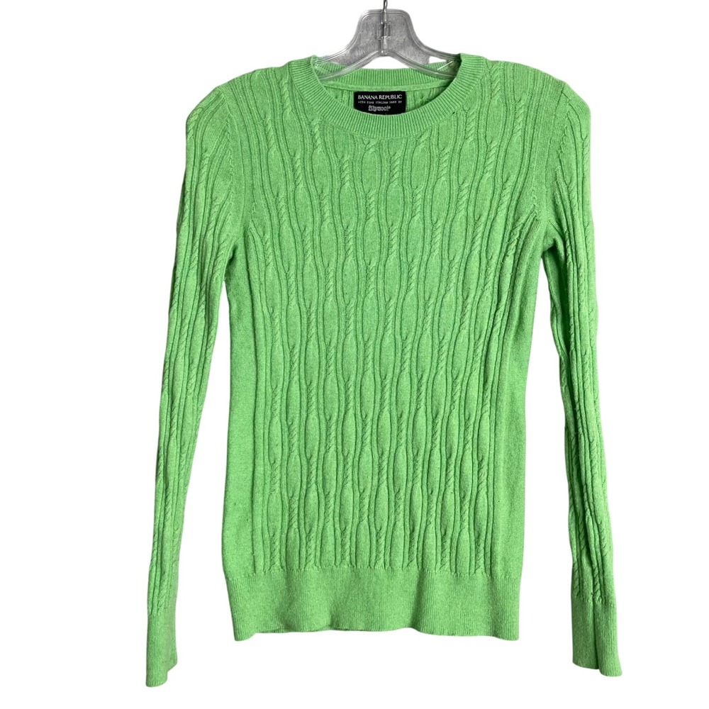 Banana Republic Filpucci Cable Knit Sweater Womens XS Green Italian Wool Blend‎